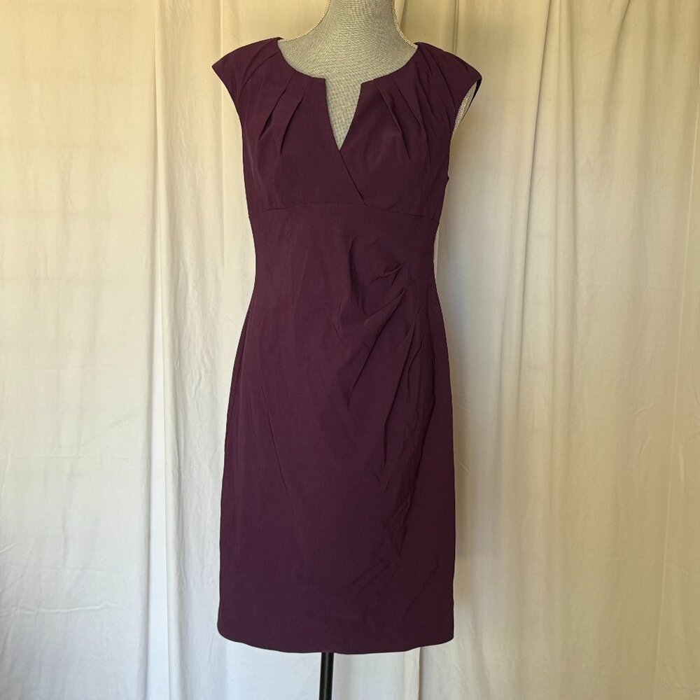 Adrianna Papell | Plum Split V-Neck Cap Sleeve Sheath Dress US 8